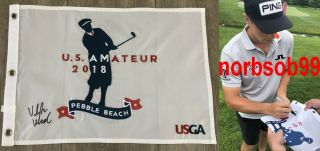 Viktor Hovland Signed 2018 Us Amateur Golf Flag Pebble Beach W/exact Proof