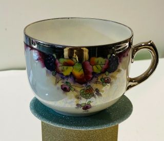Jorgensen Hand Painted " Blackberries " Porcelain Cup Luster - Silver Trim Vintage