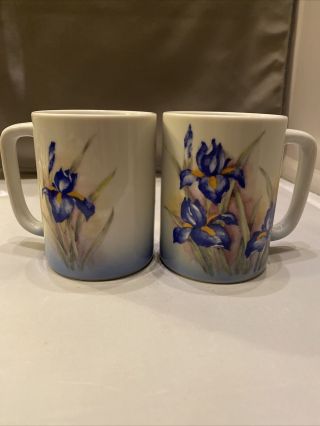 2 Vintage Otagiri Japan Blue Iris Coffee Tea Mugs