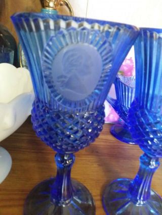 Avon Fostoria ' George Washington Mt.  Vernon ' Cobalt Royal Blue Goblet $7.  00 ea 2