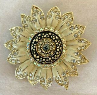 Vtg,  New: St.  John 2 " Sunflower Pin With 108 Swarovski Crystals Gold Plated D7