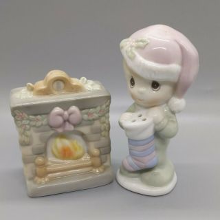 Precious Moments Stocking And Fireplace Salt And Pepper Shaker Set