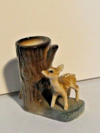Vintage 2 " Deer Fawn Tree Toothpick Holder Bone China From Japan With Label