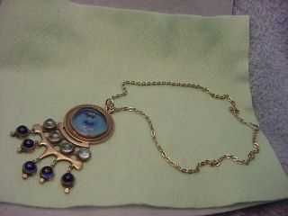 Vintage R.  Tennesmed (rune) Sweden Mid Century Blue Art Glass Drop Necklace