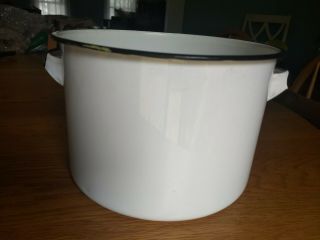 Vintage White Enamelware Stock Pot With Black Trim No Lid 4 Qt