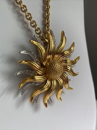 Vintage KJL Kenneth J Lane Rhinestone Spinning Sun Flower Pin Pendant Necklace 2