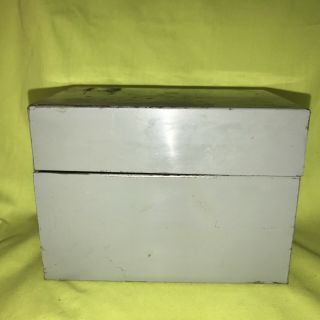 Vintage J Chein & Co Grey Green Metal Tin Recipe Index Card File Storage Box