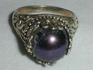Vintage Cfc Ornate Sterling Black Pearl Ring - Size 8