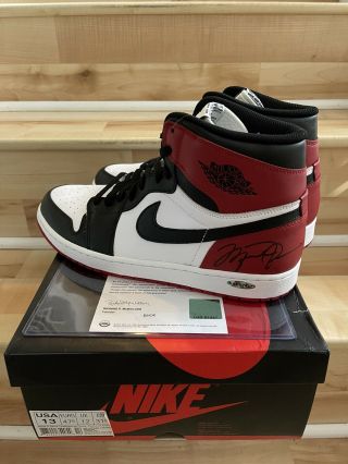 Uda Michael Jordan Signed Auto Ds Nib 2013 Nike Air Jordan 1 Black Toe Shoes 13