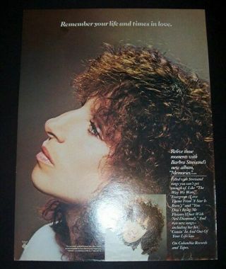 Barbra Streisand Memories 1981 Short Print Poster Type Advert,  Promo Ad