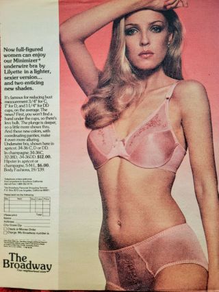 1979 Broadway Minimizer Full Figured Bra Panties Lingerie - Sexy Woman = Ad