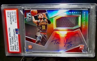 Psa/dna 10 2018 Panini Trae Young Rookie Auto/jersey/prizm Basketball Card 104