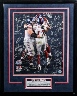 2007 York Giants Bowl Champs Team Signed 16x20 Photo Framed Steiner