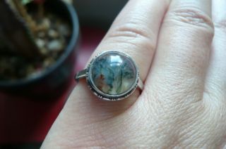 Vintage Scottish Moss Agate And Silver Ring