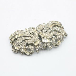 Vintage 1930s 1940s Art Deco Duette Brooch And Dress Clips Sparkling Rhinestone
