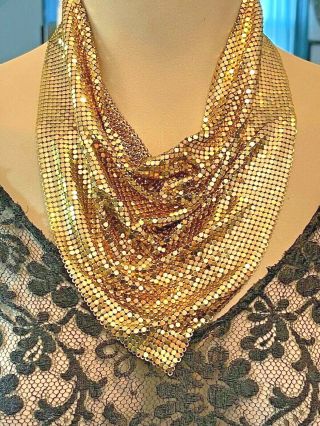 Vintage Whiting And Davis Gold Tone Mesh Scarf/bib Style Necklace