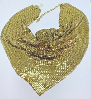Vintage Whiting and Davis Gold Tone Mesh Scarf/Bib Style Necklace 2
