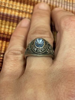 Sterling Silver Vintage Class Ring With Starburst Aquamarine 1980 Size 7