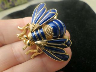 Vintage Crown Trifari Large Enamel Bumble Bee Insect Brooch Pin