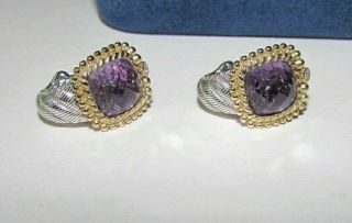 Judith Ripka Purple Gem Stone Cz Post Sterling Silver Earrings Amethyst