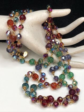 Vintage Signed Joan Rivers 60” Long Pretty Faceted Colorful Bead Necklace