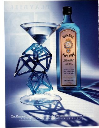 1997 Bombay Sapphire Gin Print Ad,  Ginny Ruffner Martini Glass Pb970602