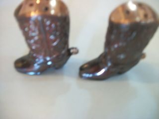 G50 Vintage Copper Metal Cowboy Boots Salt Pepper Japan 2.  5 " Shakers