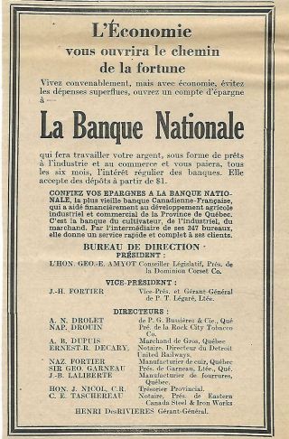 1922 Pub Originale - De La Banque Nationale