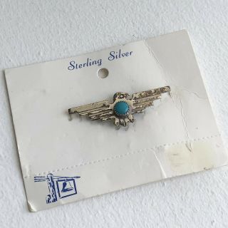 Vintage Bell Trading Post Sterling Silver And Turquoise Thunderbird Pin Nos