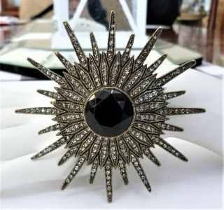 3 3/8 " Large Heidi Daus Sparkling Crystal Rhinestone Black Glass Starburst Pin