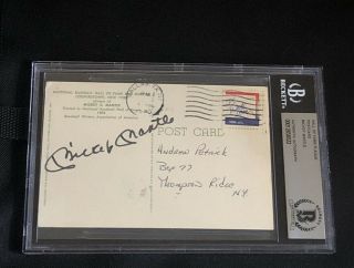 Mickey Mantle Signed Autographed Hof Yellow Postcard Beckett Bas Authentic