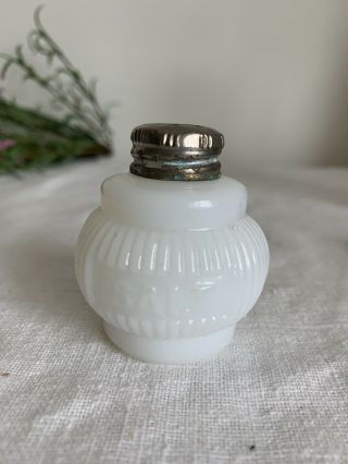 Vintage White Glass Salt Shaker Only Embossed Small Round 2” High