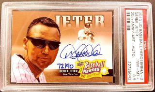 Derek Jeter 2010 Ud Baseball Heroes 20th Anniversary On Card Auto Psa 8.  5 Pop 1