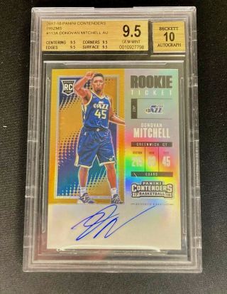 2017 Panini Contenders Prizms Donovan Mitchell Rookie Rc Auto 113a Bgs 9.  5 Gem