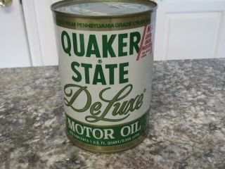 Vintage Quaker State De Luxe 1 Quart Motor Oil Can Full With Red Lifetime Label