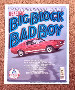 Ford Shelby Mustang 1967 Gt500 Poster - " Big Block Bad Boy " - 16 " X 20 "