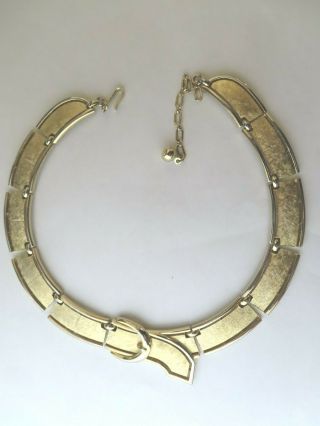 Vtg Crown Trifari Alfred Philippe Gold Buckle Choker Necklace