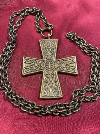 Vintage Estate Scandinavian Lg Finland Cross Bronze Necklace Kalevala Koru