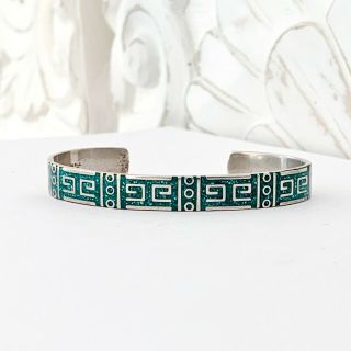 Mexico Sterling Silver 925 Stack Layer Modern Turquoise Aztec Inca Cuff Bracelet