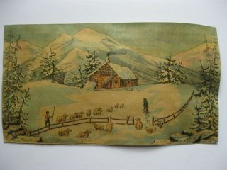 Victorian Trade Card Label ??? Rare Shepherd Sheep Log Cabin Mountain Snow 54