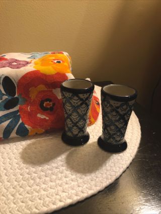 Javier Servin - Mexico - Pottery (2) Shot Glasses - 3.  5 Inches Tall.  Handcrafted.