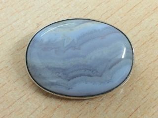 Vintage Ortak Sterling Silver & Blue Agate Brooch Pin By Malcolm Gray 1985