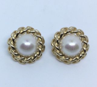 Vintage Large Chunky French Couture Christian Dior Faux Pearl Pierced Earrings