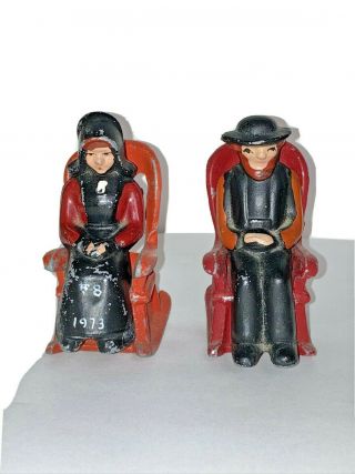 Vintage Cast Iron Amish Man And Woman In Rocking Chair - Salt & Pepper Shakers
