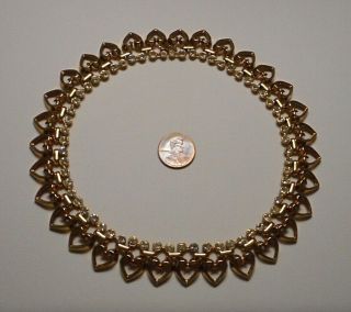 1950s Trifari Queen Of Hearts Rhinestone Gold - Tone Heart Link Necklace 14.  5 " L
