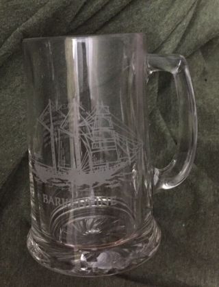 Set Of 4 Ship Etched Beer Mug Stein Tankard Glass Sailing Nautical Brig Clipper