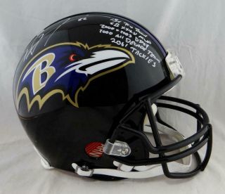 Ray Lewis Signed Baltimore Ravens F/s Proline Helmet W/ 5 Stats - Jsa Auth White