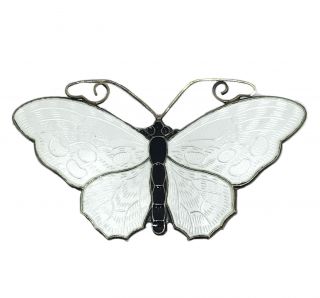 David - Andersen Norway 925 Sterling Silver White & Black Enamel Butterfly Pin