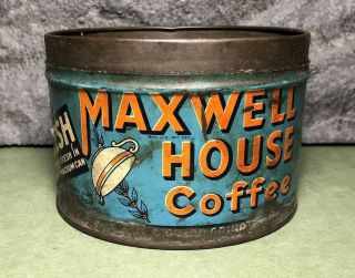 Vintage Maxwell House | Coffee Can | 1 Lb | Lt Blue W/small Cup | No Lid | Empty