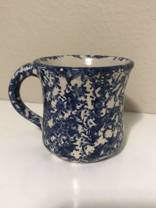 Marshall Pottery Signed Master Potter Kenneth Wingo Blue Sponge Ware Pottery Mug